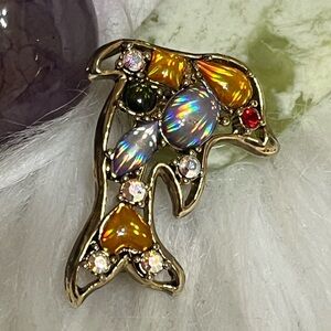 Vintage Iridescent Dolphin Brooch